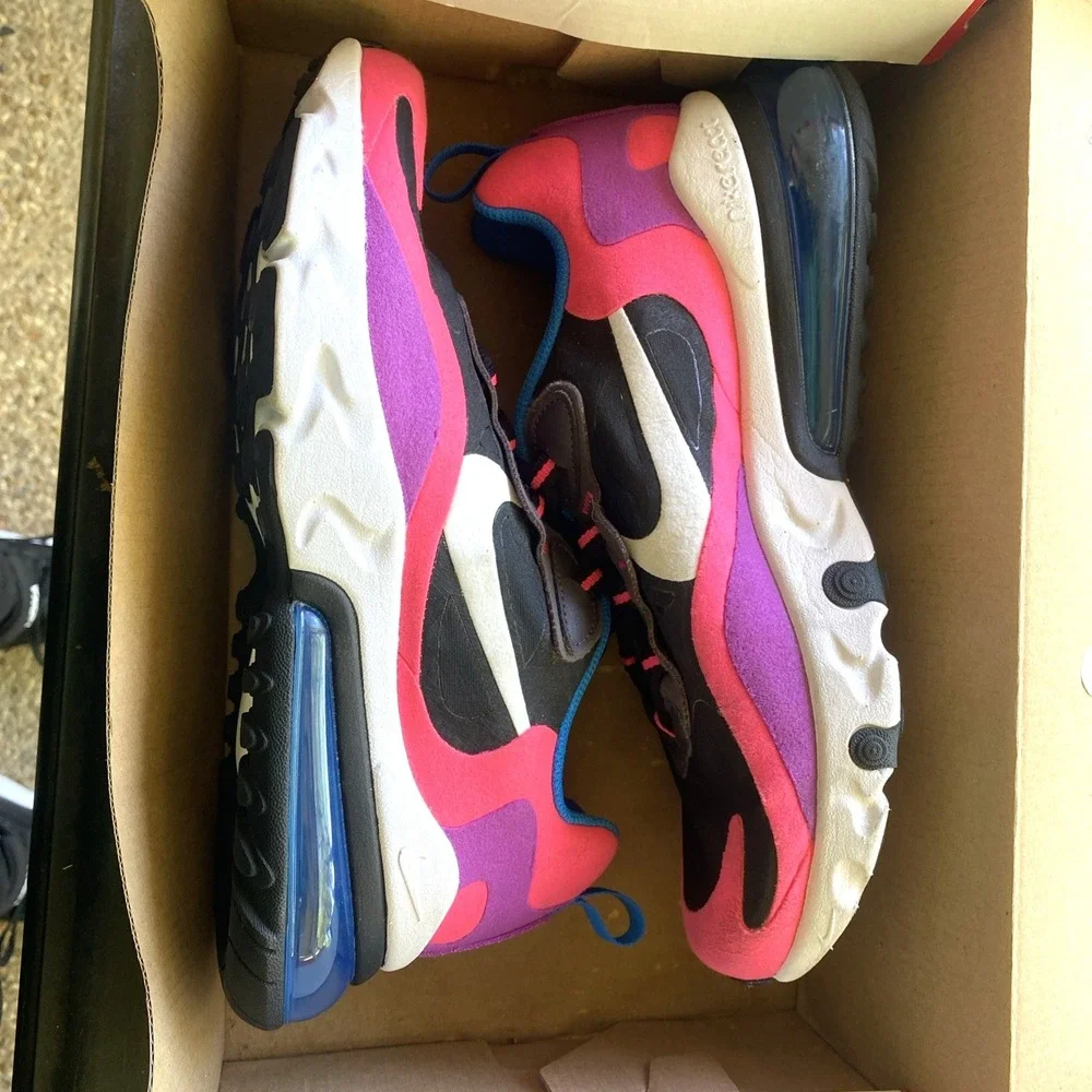 Nike Air Max 270 React Sneakers GS Size 5 Youth Black White Pink Sneakers READ